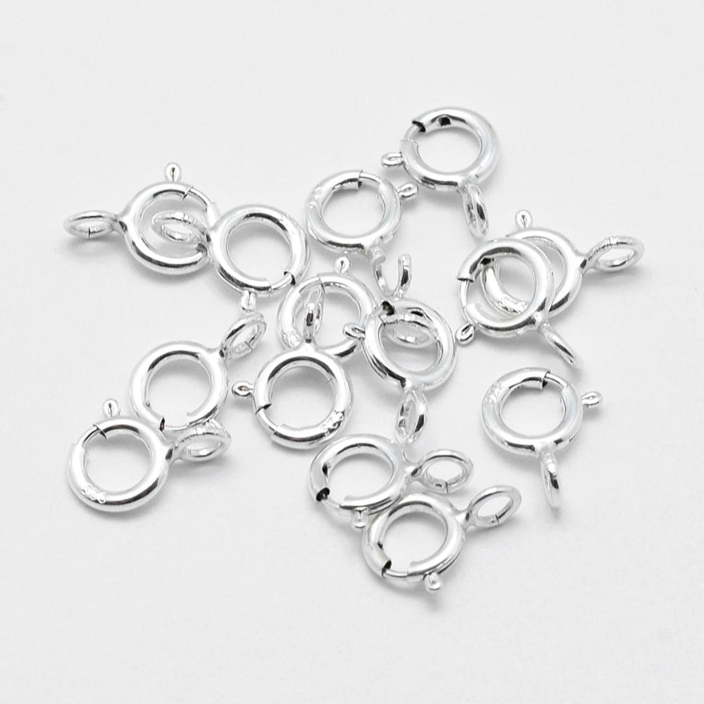 PandaHall 925 Sterling Silver Spring Clasps, Silver, 8x5x1mm, Hole: 1.5mm Sterling Silver Ring Silver
