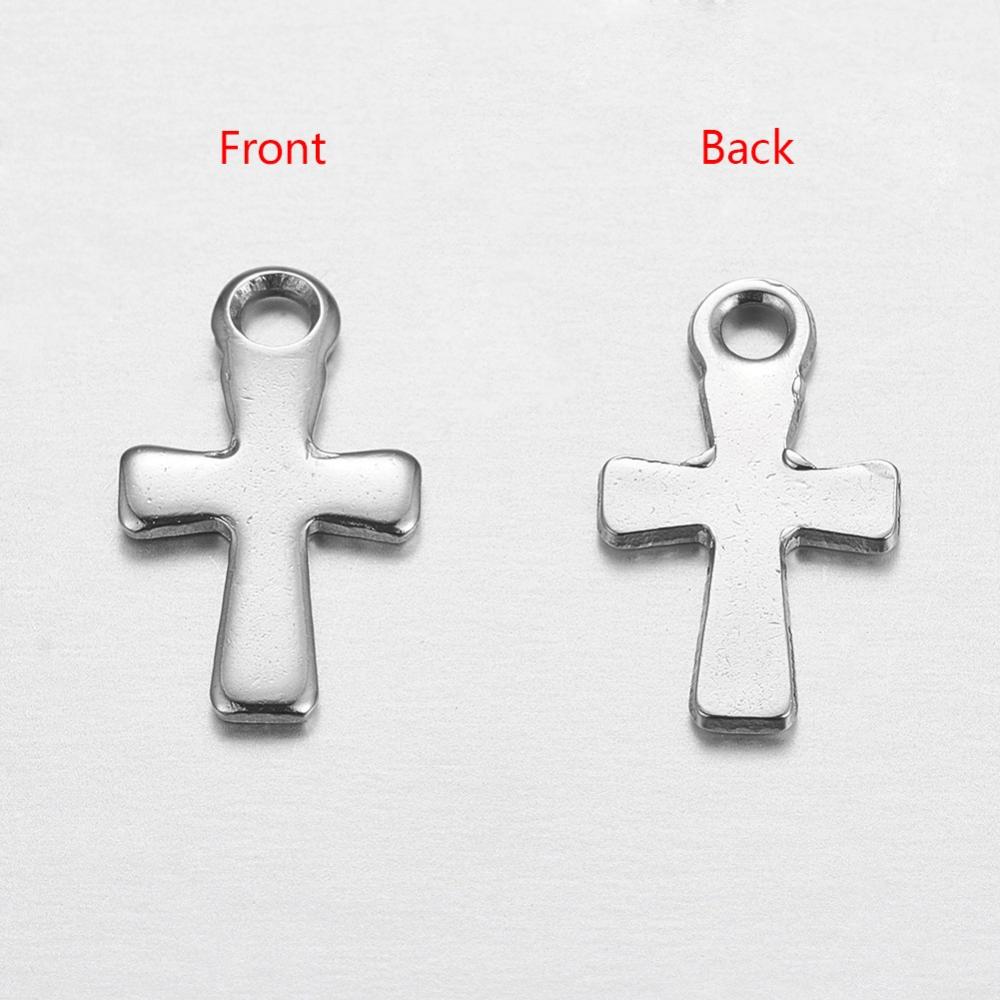 PandaHall 304 Stainless Steel Charms, Cross, Stainless Steel Color, 12x7x1mm, Hole: 1.5mm Stainless Steel Cross