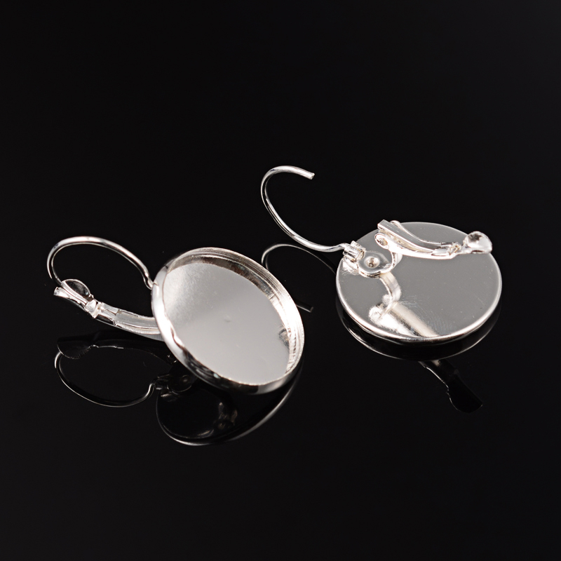 PandaHall Brass Leverback Earring Findings, Nickel Free, Silver Color, 32x20mm, Tray: 18mm inner diameter Brass Silver