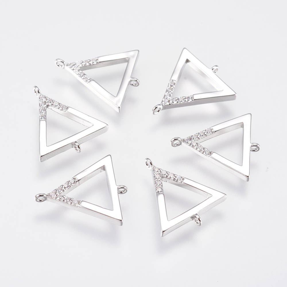 PandaHall Brass Micro Pave Cubic Zirconia Links, Clear, Triangle, Real Platinum Plated, 14x12x1.5mm, Hole: 1mm Brass+Cubic Zirconia Triangle...
