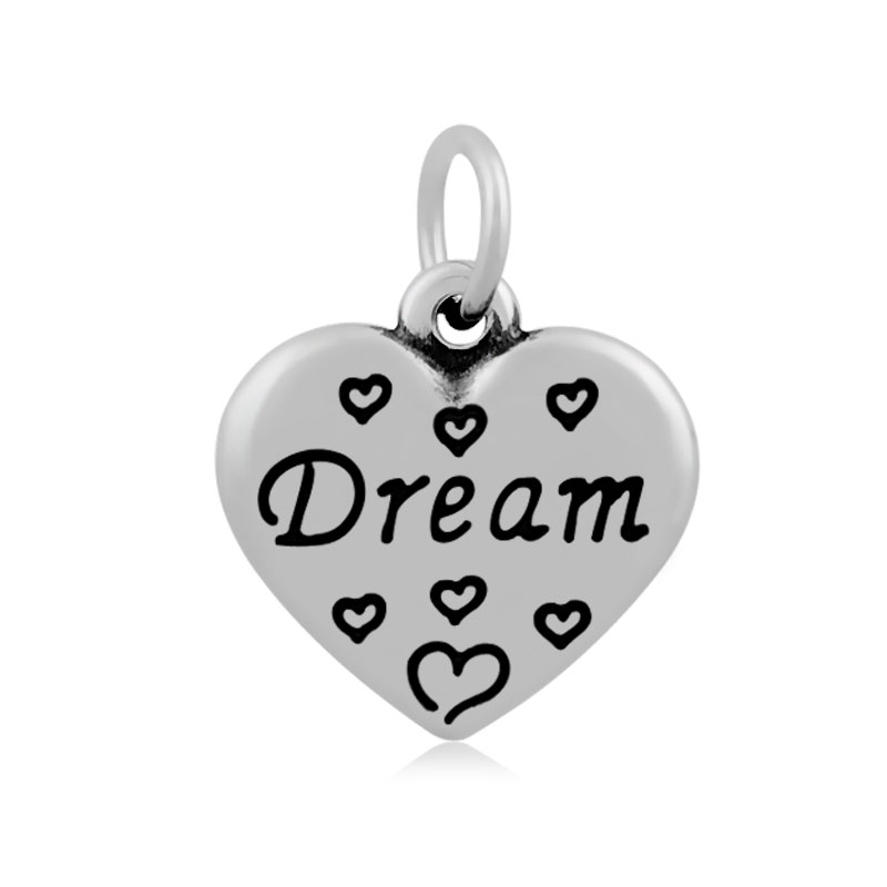 PandaHall 316 Stainless Steel Pendants, Heart, with Word Dream, Antique Silver, 21x16mm, Hole: 5mm Stainless Steel Heart