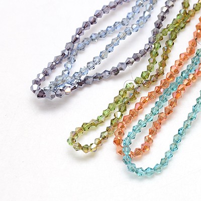 PandaHall Electroplate Glass Beads Strands, Half and Full Plated, Faceted, Bicone, Mixed Color, 2x2mm, Hole: 1mm Bicone Multicolor