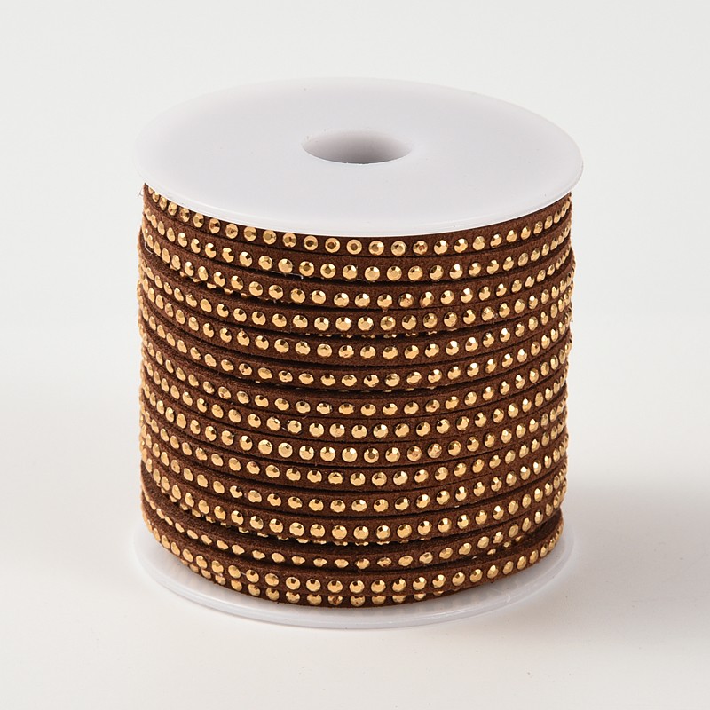 PandaHall Rivet Faux Suede Cord, Faux Suede Lace, with Aluminum, CoconutBrown, 3x2mm; about 20yards/roll Suede Brown