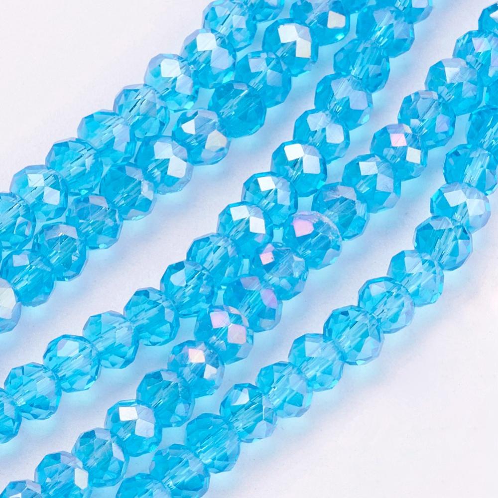 PandaHall Electroplate Glass Beads Strands, AB Color Plated, Faceted, Rondelle, SkyBlue, 4x3mm, Hole: 1mm; about 140pcs/strand, 16.5" Glass...