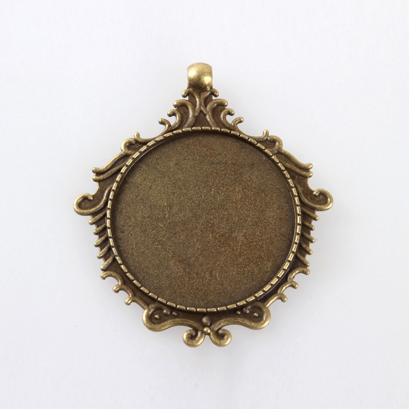PandaHall Vintage Tibetan Style Alloy Pendant Cabochon Bezel Settings, Nickel Free, Antique Bronze, Flat Round Tray: 35mm; 57x50x6mm, Hole...