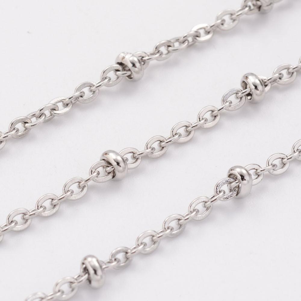 PandaHall 304 Stainless Steel Cable Chains, with Spool, Rondelle Beads, Stainless Steel Color, 2mm; about 10m/roll Stainless Steel