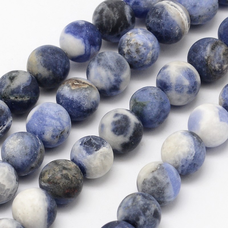 PandaHall Natural Sodalite Beads Strands, Grade B, Frosted, Round, 6mm, Hole: 0.8mm; about 60pcs/strand, 14.1" Sodalite Round Blue