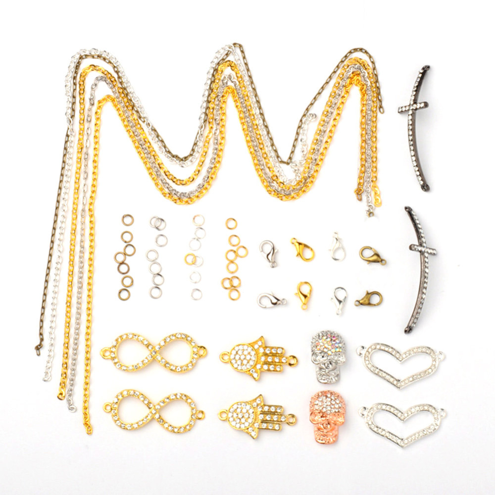 PandaHall DIY Girl Bracelets Jewelry, with Brass Chains, Iron Chains, Alloy Rhinestone Links and Alloy Lobster Claw Clasps, Mixed Color...