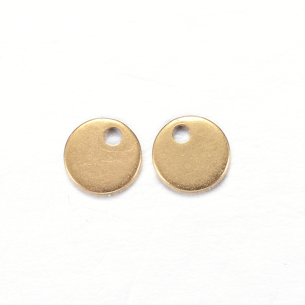 PandaHall 304 Stainless Steel Charms, Flat Round, Golden, 4x0.5mm, Hole: 1mm Stainless Steel Flat Round