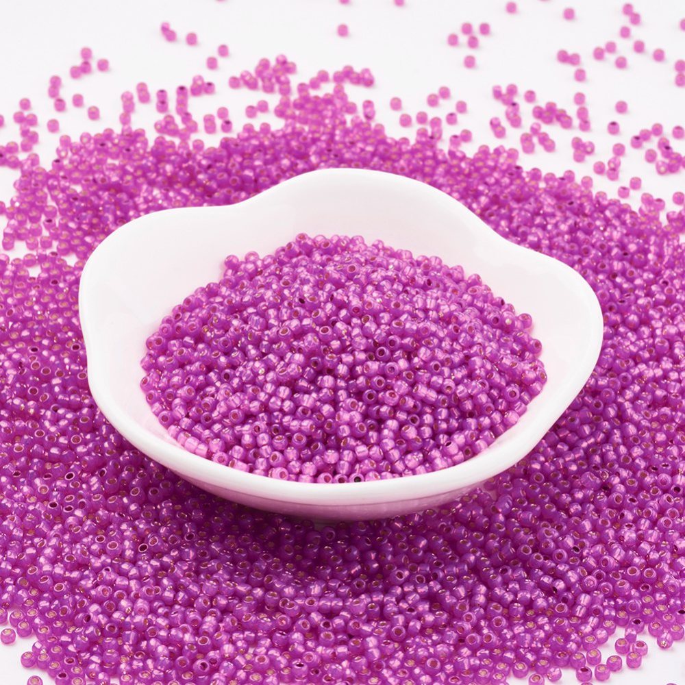 PandaHall TOHO&reg Japan Import Glass Round Seed Beads, 11/0 Gilt-Lined, Magenta, 2x1.5mm, Hole: 0.5mm; about 933pcs/10g Glass Pink