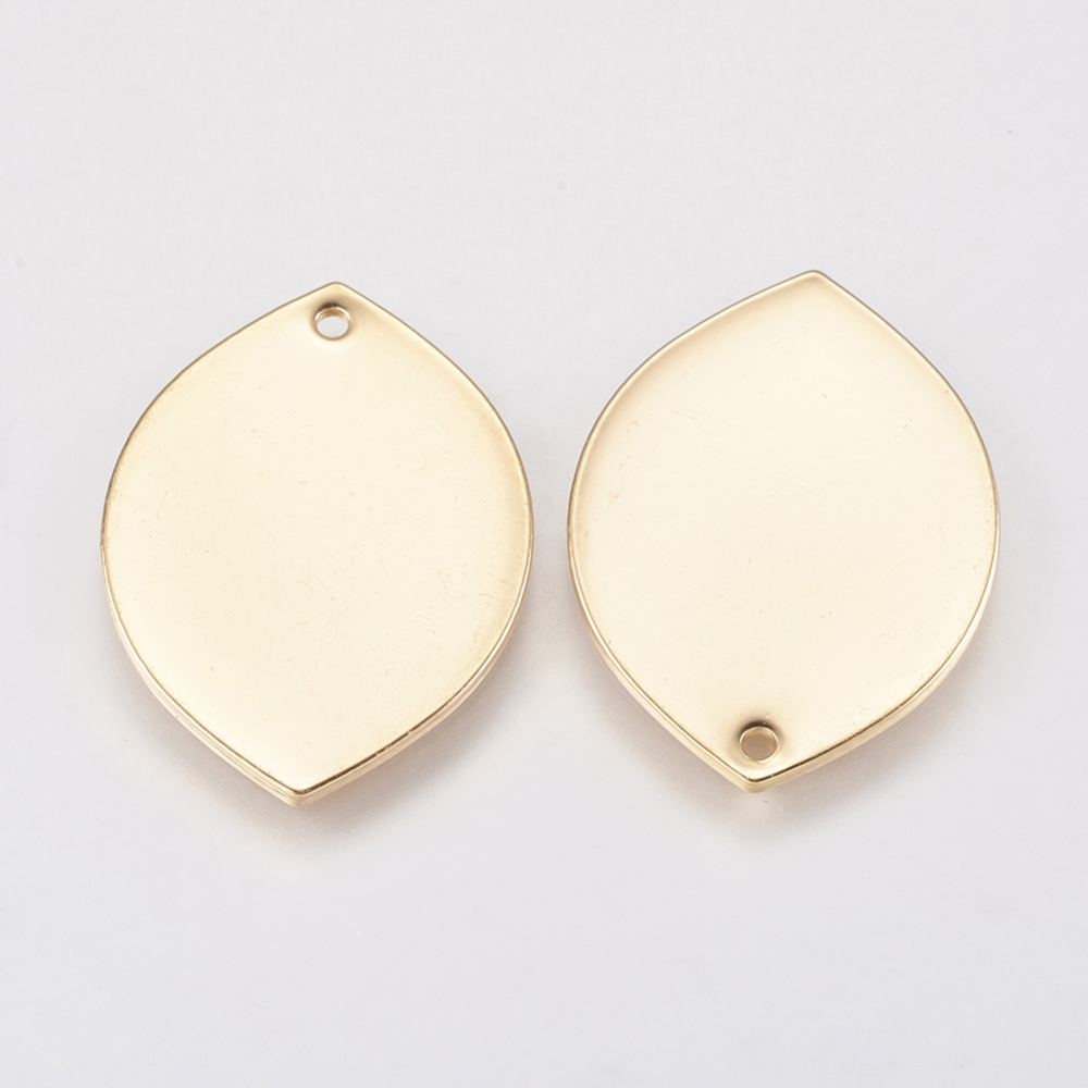 PandaHall Brass Pendants, Leaf, Blank Stamping Tag, Real Gold Plated, 24x18x1mm, Hole: 1mm Brass Leaf