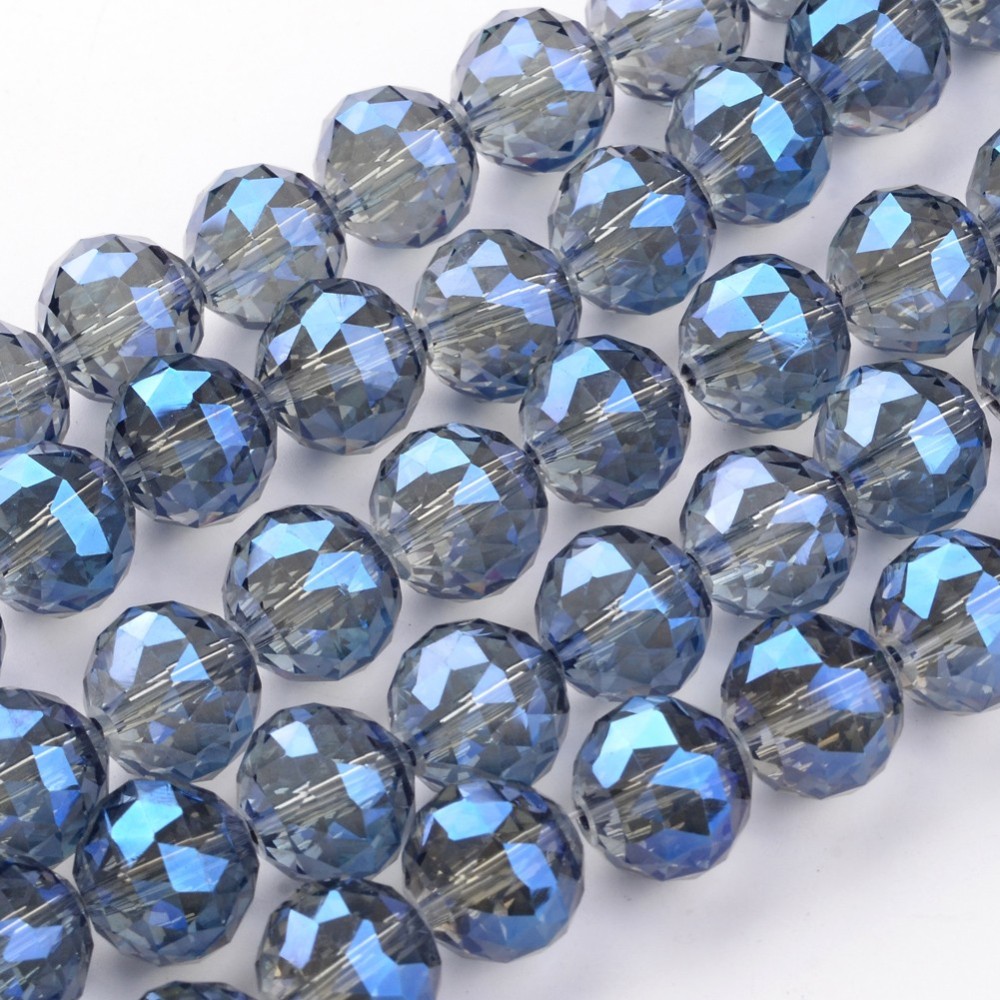PandaHall Electroplate Glass Bead Strands, Full Rainbow Plated, Faceted, Round, RoyalBlue, 15.5mm, Hole: 2mm; about 15pcs/strand, 8.6"(22cm)...