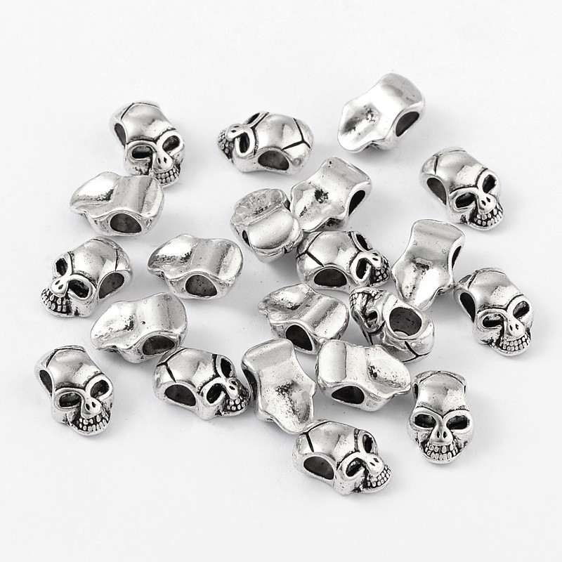 PandaHall Tibetan Style European Beads, Cadmium Free & Nickel Free & Lead Free, Large Hole Beads, Skull for Halloween, Antique Silver...