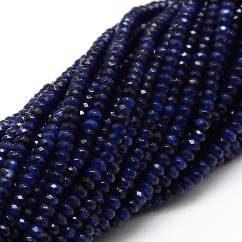 PandaHall Dyed Natural Malaysia Jade Rondelle Beads Strands, Faceted, DarkBlue, 4x2mm, Hole: 1mm; about 137pcs/strand, 14.5" Malaysia Jade...