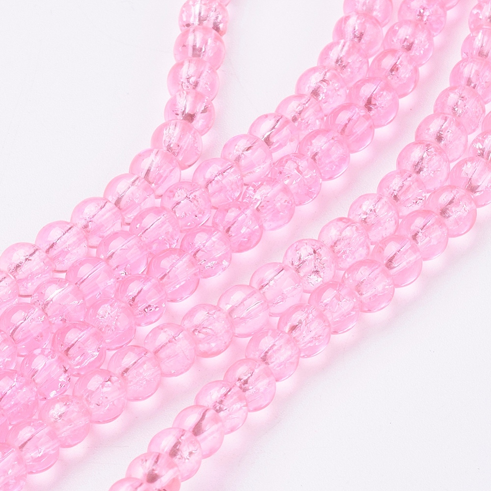 PandaHall 1 Strand Transparent Crackle Glass Round Beads Strands, HotPink, 4mm; Hole: 1.1~1.3mm; about 200pcs/strand, 31.4" Round Pink
