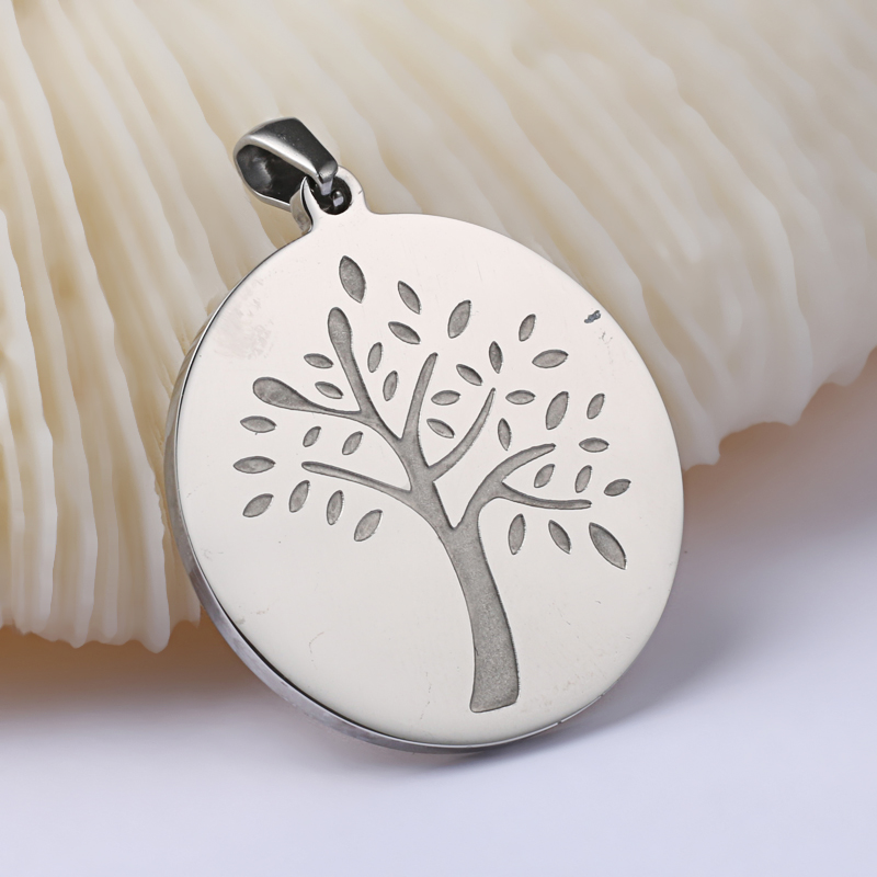 PandaHall Flat Round with Tree of Life 304 Stainless Steel Pendants, Stainless Steel Color, 33x29.8x2mm, Hole: 7x3mm Stainless Steel Flat...