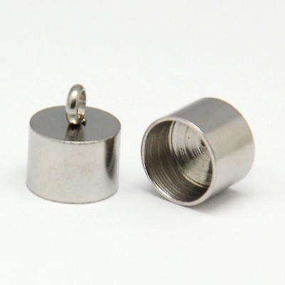 PandaHall 304 Stainless Steel Crod Ends, Column, Stainless Steel Color, 13x11mm, Hole: 3mm; Inner Diameter: 10mm Stainless Steel