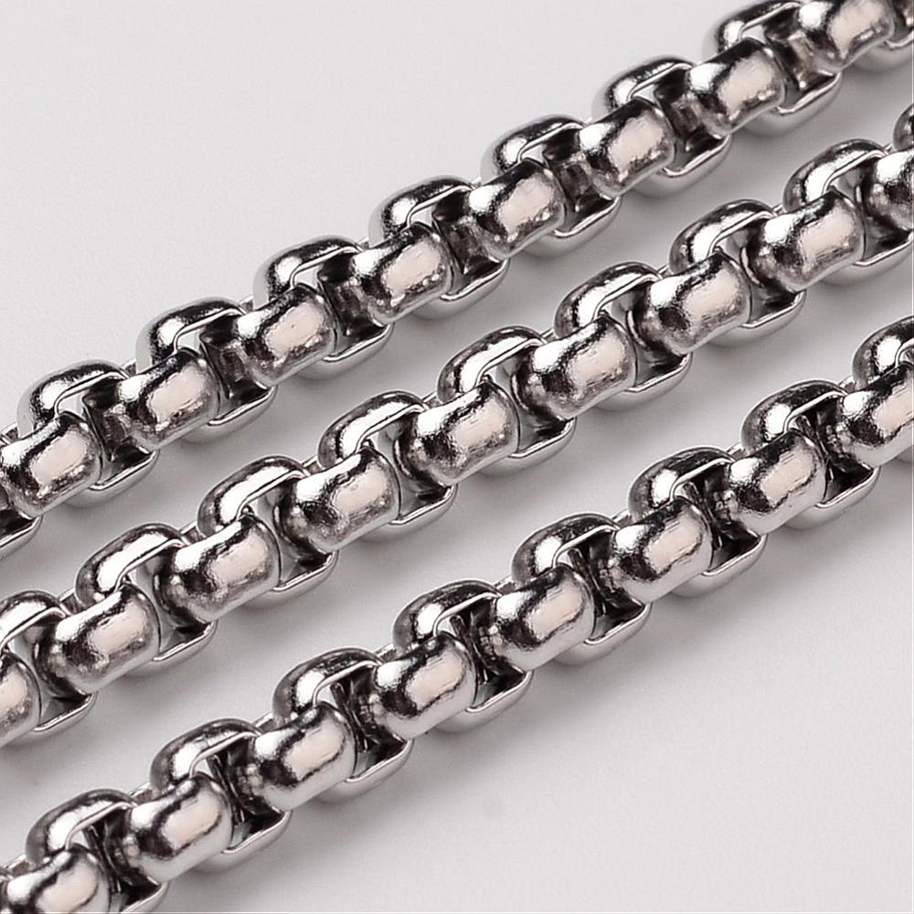 PandaHall 304 Stainless Steel Cable Chains, Stainless Steel Color, 4x4mm Stainless Steel