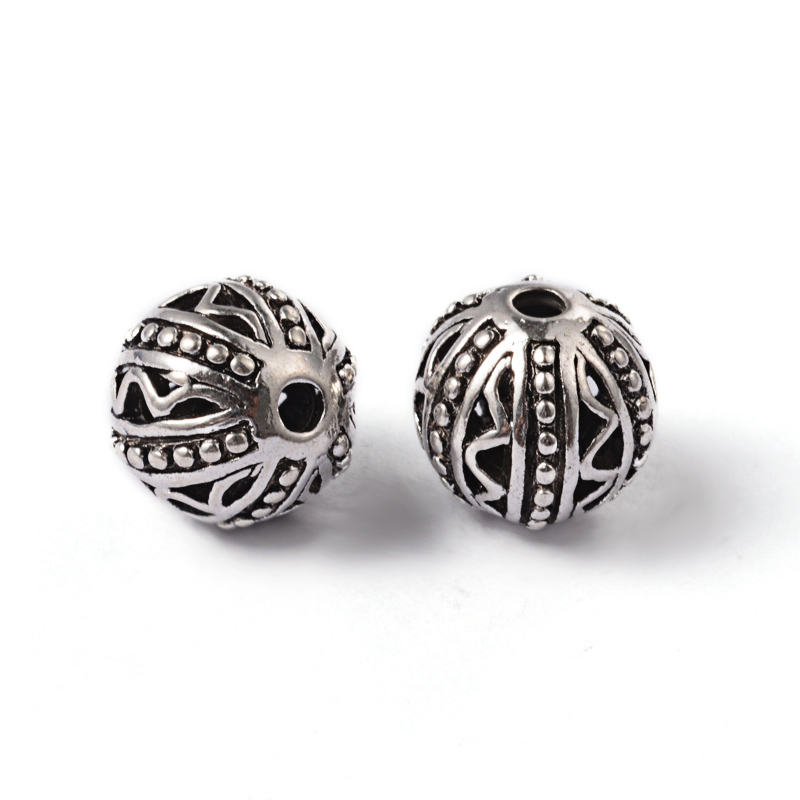 PandaHall Tibetan Style Alloy Round Beads, Cadmium Free & Nickel Free & Lead Free, Antique Silver, 11mm, Hole: 2mm Alloy Round
