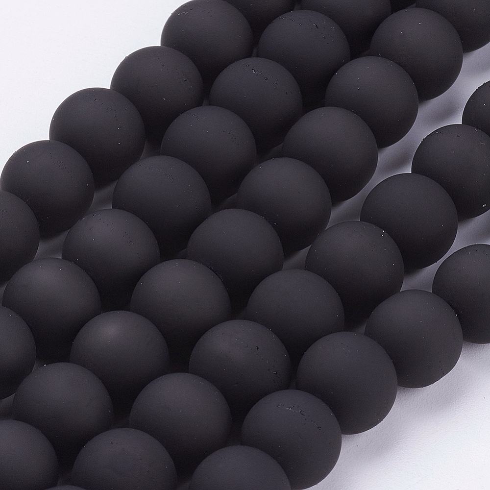 PandaHall Painted Glass Bead Strands, Rubberized Style, Round, Black, 10mm; Hole: 1.3~1.6mm; 31.4" Glass Round Black