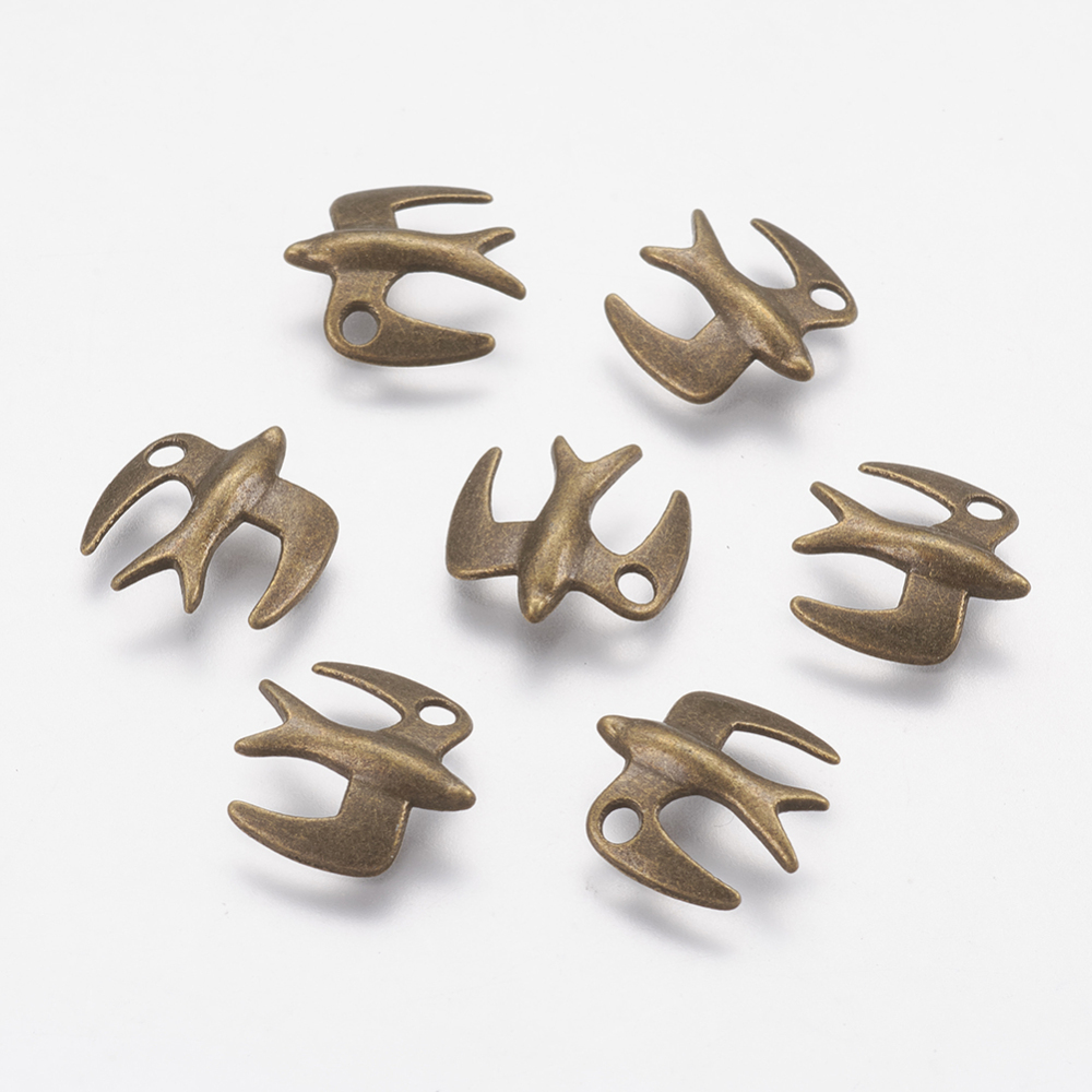 PandaHall Alloy Pendants, Nickel Free, Bird, Antique Bronze, Size: about 13mm long, 12mm wide, 2mm thick, hole: 2mm Alloy Bird