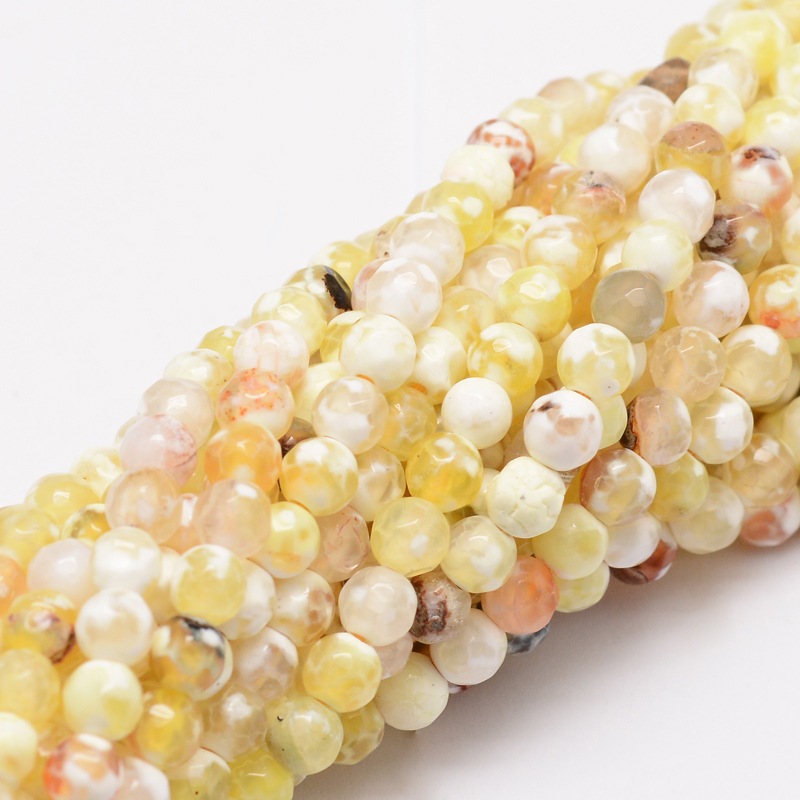 PandaHall Faceted Natural Agate Round Beads Strands, Dyed, Yellow, 4mm, Hole: 1mm; about 92pcs/strand, 15.3" Natural Agate Round Yellow