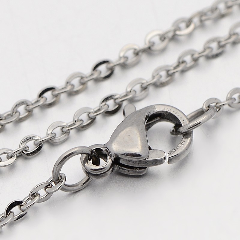 PandaHall 304 Stainless Steel Cable Chain Necklaces, with Lobster Claw Clasps, Stainless Steel Color, 17.7"(45cm), 1.5mm Stainless Steel
