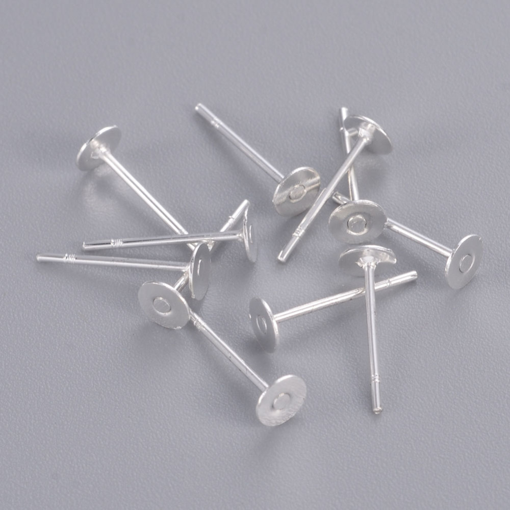 PandaHall Ear Stud Posts, Brass Heads and Stainless Steel Pins, Lead Free and Cadmium Free, Silver Color, Size: about 10mm long, 0.6mm...