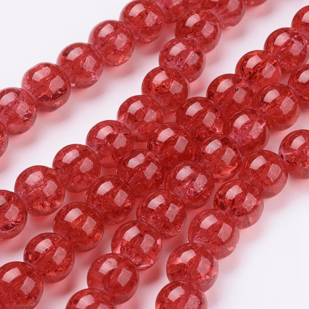 PandaHall Crackle Glass Beads Strands, Round, Red, 10mm, Hole: 1.3~1.6mm; about 80pcs/strand, 31.4" Round Red