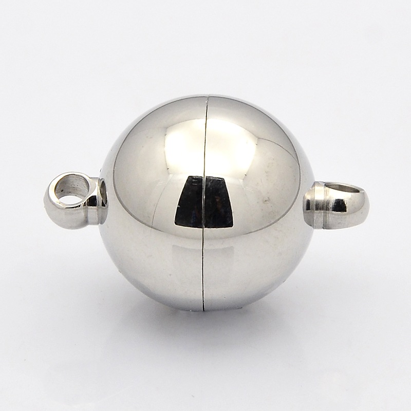 PandaHall Round 304 Stainless Steel Magnetic Clasps, Stainless Steel Color, 23x16mm, Hole: 2mm Stainless Steel Round