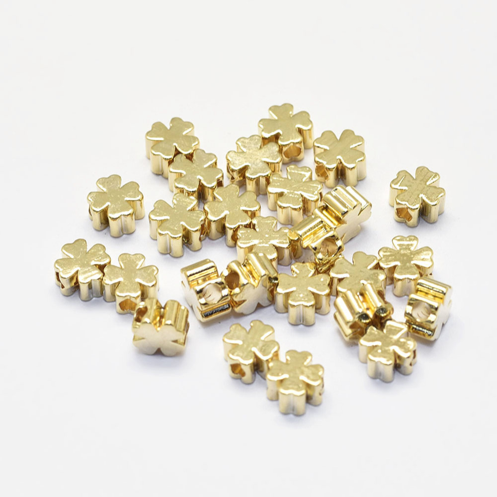 PandaHall Long-Lasting Plated Brass Beads, Real 18K Gold Plated, Nickel Free, Four Leaf Clover, 5x5x2.5mm, Hole: 1.5mm Brass Others