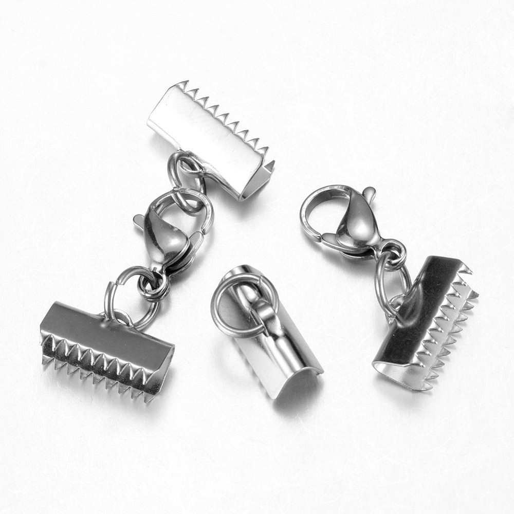 PandaHall 304 Stainless Steel Lobster Claw Clasps, with Ribbon Ends, Stainless Steel Color, 36mm Stainless Steel Others