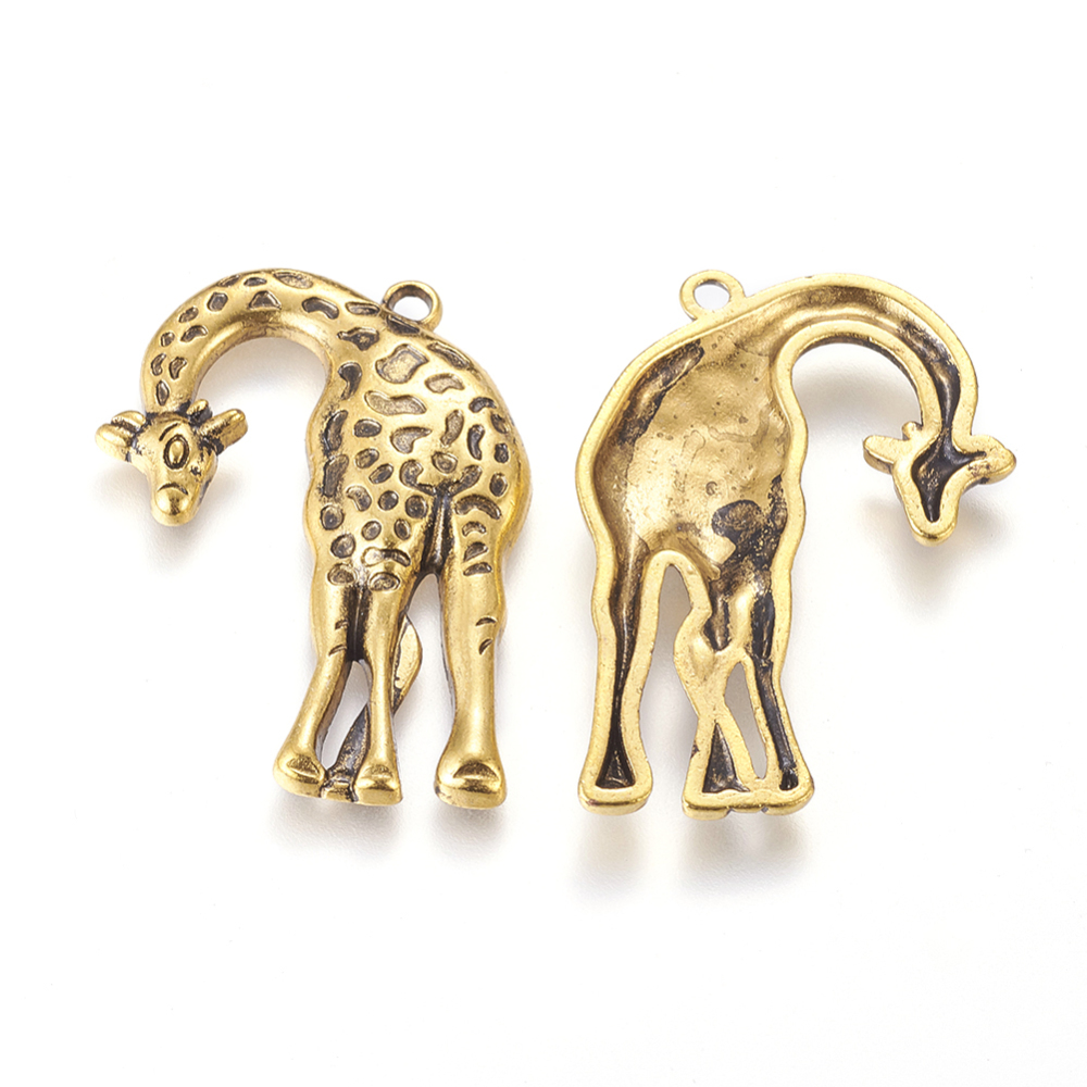 PandaHall Tibetan Style Pendants, Giraffe, Antique Golden, Lead Free and Cadmium Free, 44x30x4mm, Hole: 2mm Alloy Animal