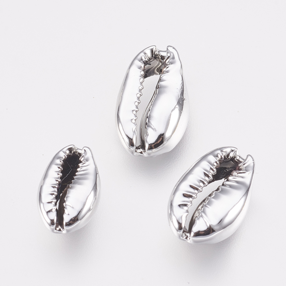 PandaHall Electroplated Shell Beads, Cowrie Shells, Silver, 12~19x8~10x4~6mm Other Sea Shell Shell Silver
