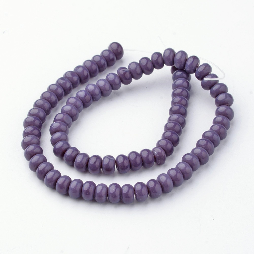 PandaHall Glass Beads Strands, Rondelle, Dyed, Indigo, 6x4mm, Hole: 1mm; about 71pcs/strand, 10.8" Glass Rondelle Purple