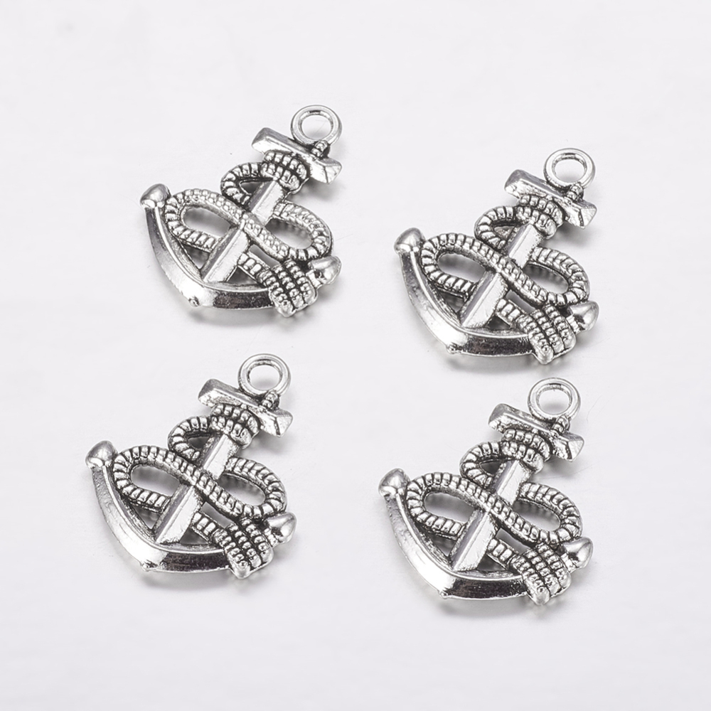 PandaHall Tibetan Style Alloy Anchor Pendants, Lead Free, Antique Silver, 24x19.5x3mm, Hole: 2.5mm Alloy Anchor & Helm