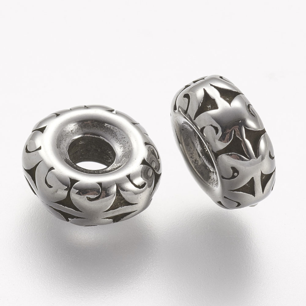 PandaHall 304 Stainless Steel Spacer Beads, Rondelle, Antique Silver, 10x4mm, Hole: 3mm Stainless Steel Rondelle