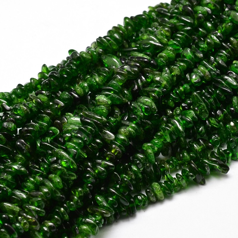 PandaHall Natural Diopside Chip Beads Strands, 5~14x4~10mm, Hole: 1mm; about 15.5"~16.1" Diopside Chip