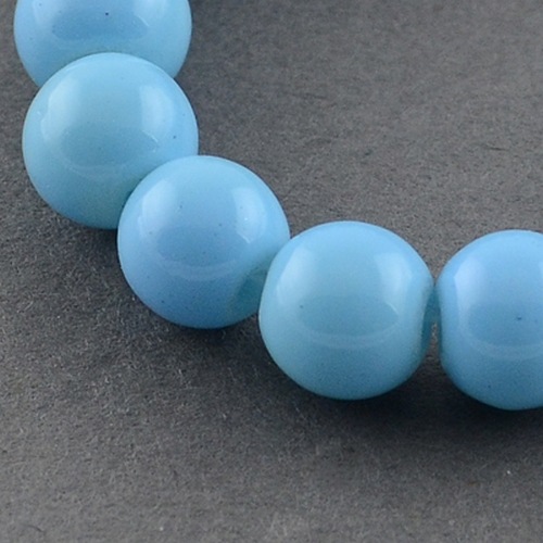 PandaHall Painted Glass Bead Strands, Baking Paint, Round, LightSkyBlue, 8mm; Hole: 1.3~1.6mm, about 100pcs/strand, 31.4" Glass Round Blue