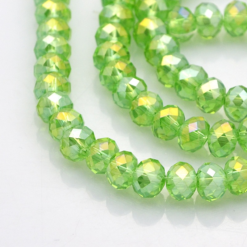 PandaHall AB Color Plated Faceted Rondelle Electroplate Glass Beads Strands, LightGreen, 6x4mm, Hole: 1mm; about 100pcs/strand, 18.1" Glass...