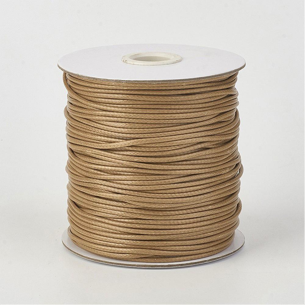 PandaHall Environmental Korean Waxed Polyester Cord, Camel, 2mm; about 100yards/roll(91.44m/roll). Waxed Polyester Cord Brown