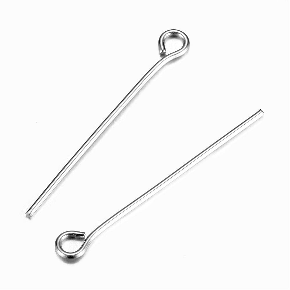 PandaHall 304 Stainless Steel Eye Pin, Stainless Steel Color, 25mm, Hole: 1.9x2mm; Pin: 0.7mm Stainless Steel