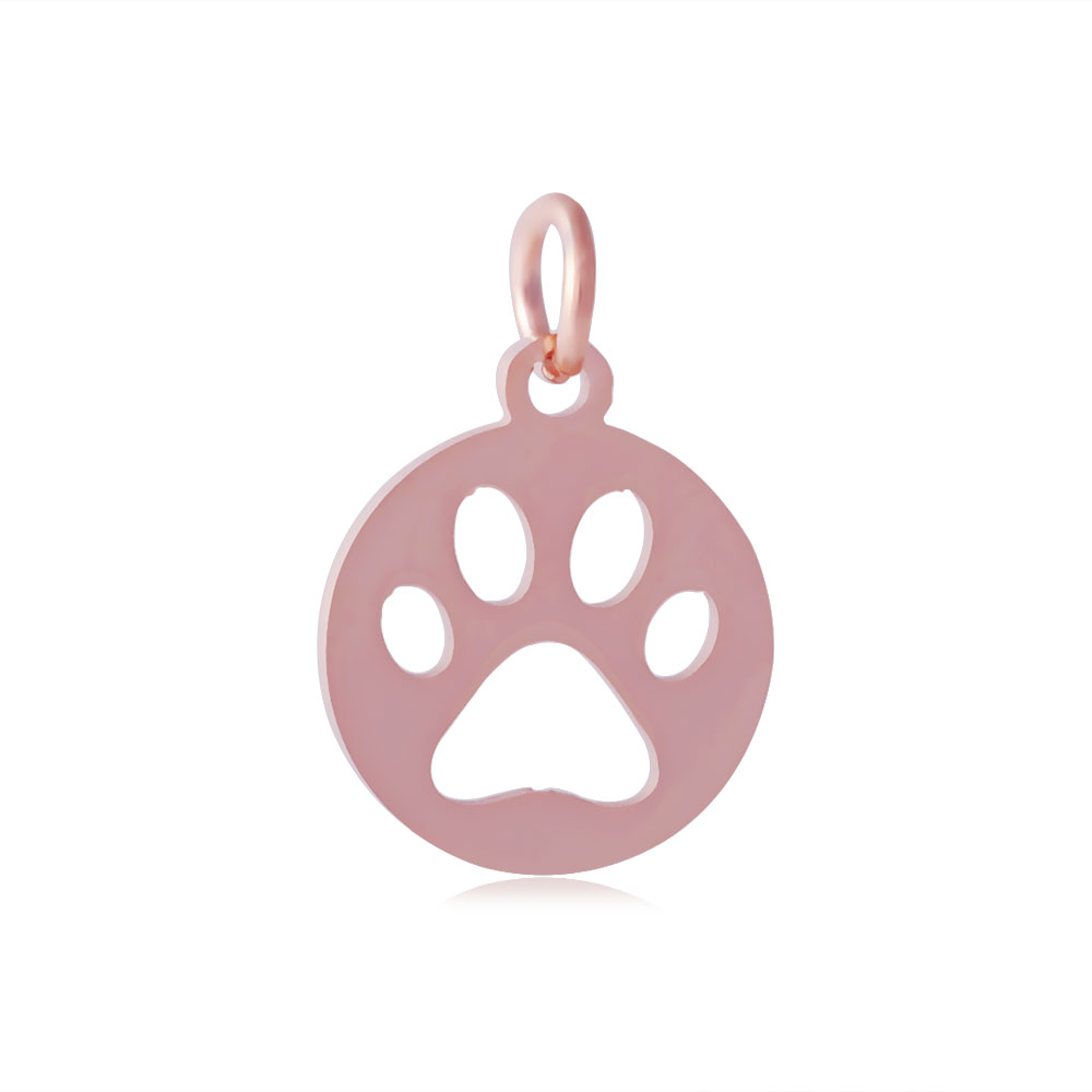 PandaHall 304 Stainless Steel Pendants, Flat Round with Dog Paw Prints, Rose Gold, 14x12x1.1mm, Hole: 4mm Stainless Steel Flat Round