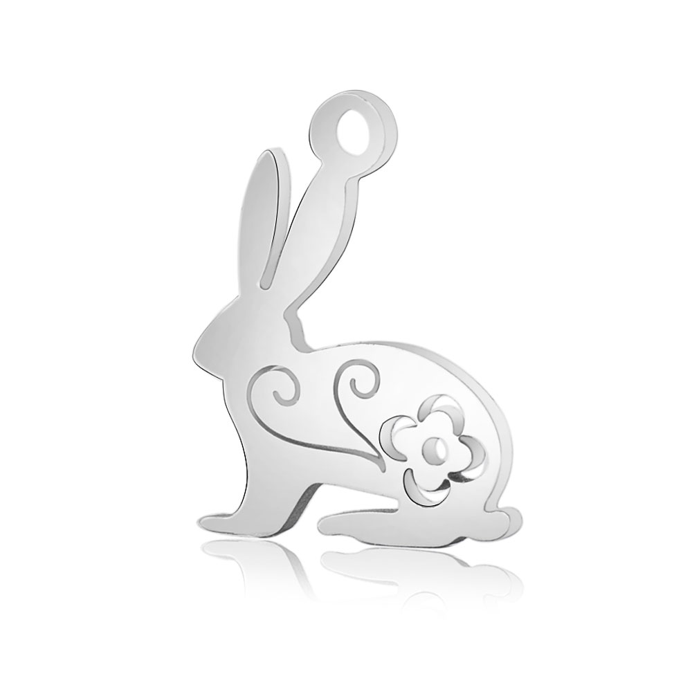 PandaHall 304 Stainless Steel Pendants, Rabbit, Stainless Steel Color, 16x12x1mm, Hole: 1.5mm Stainless Steel Rabbit