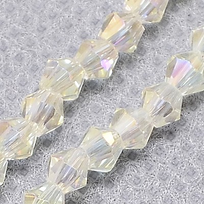 PandaHall Electroplate Glass Beads Strands, Full Plated, Faceted, Bicone, LightYellow, 3x3mm, Hole: 1mm; about 150pcs/strand, 13.8" Bicone...