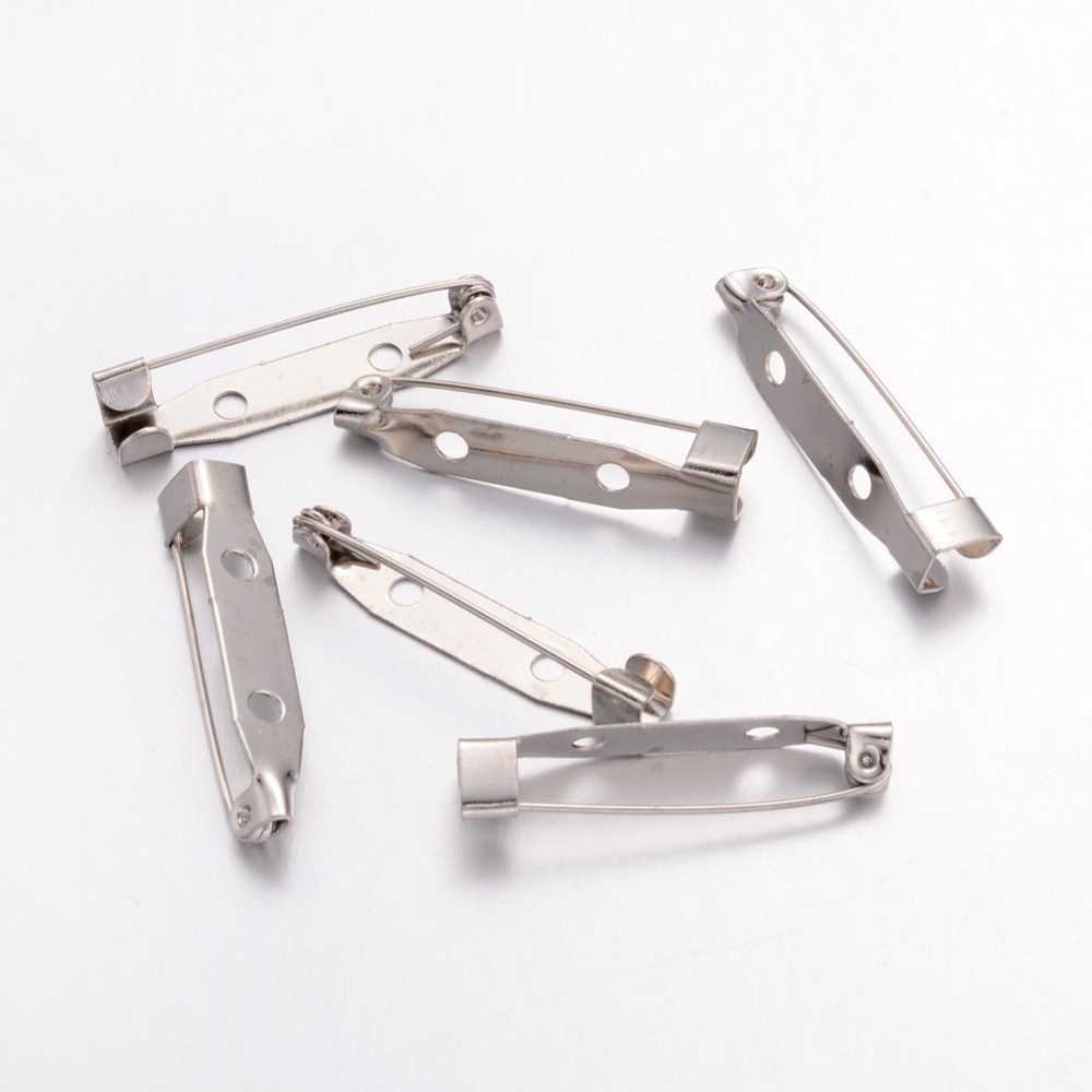 PandaHall Iron Brooch Findings, Back Bar Pins, with Two Holes, Platinum, 30x6mm, Pin: 1mm, Hole: 2mm Iron