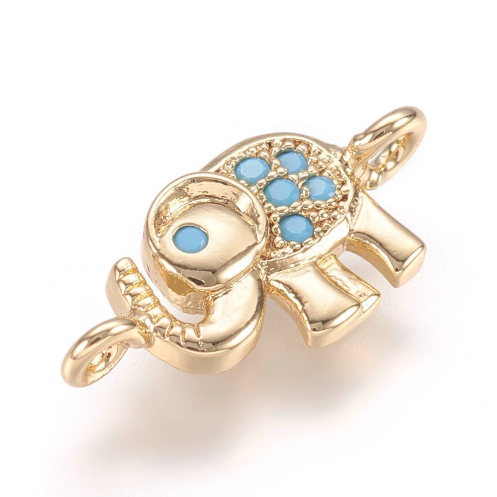 PandaHall Brass Micro Pave Cubic Zirconia Links, Real Gold Plated, Elephant, 7x15x2mm, Hole: 1mm Brass+Cubic Zirconia Elephant