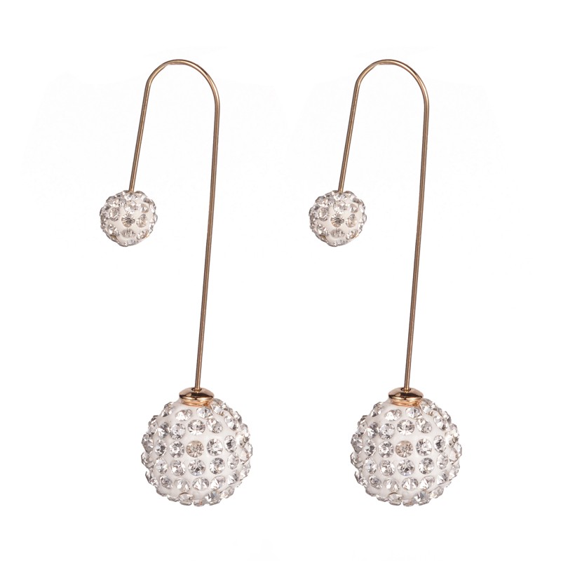 PandaHall Double Side Polymer Clay Rhinestone Ball Stud Earrings, with Iron Stud Earring Findings, Crystal, 61mm, Ball: 8mm and 16mm, Pin...