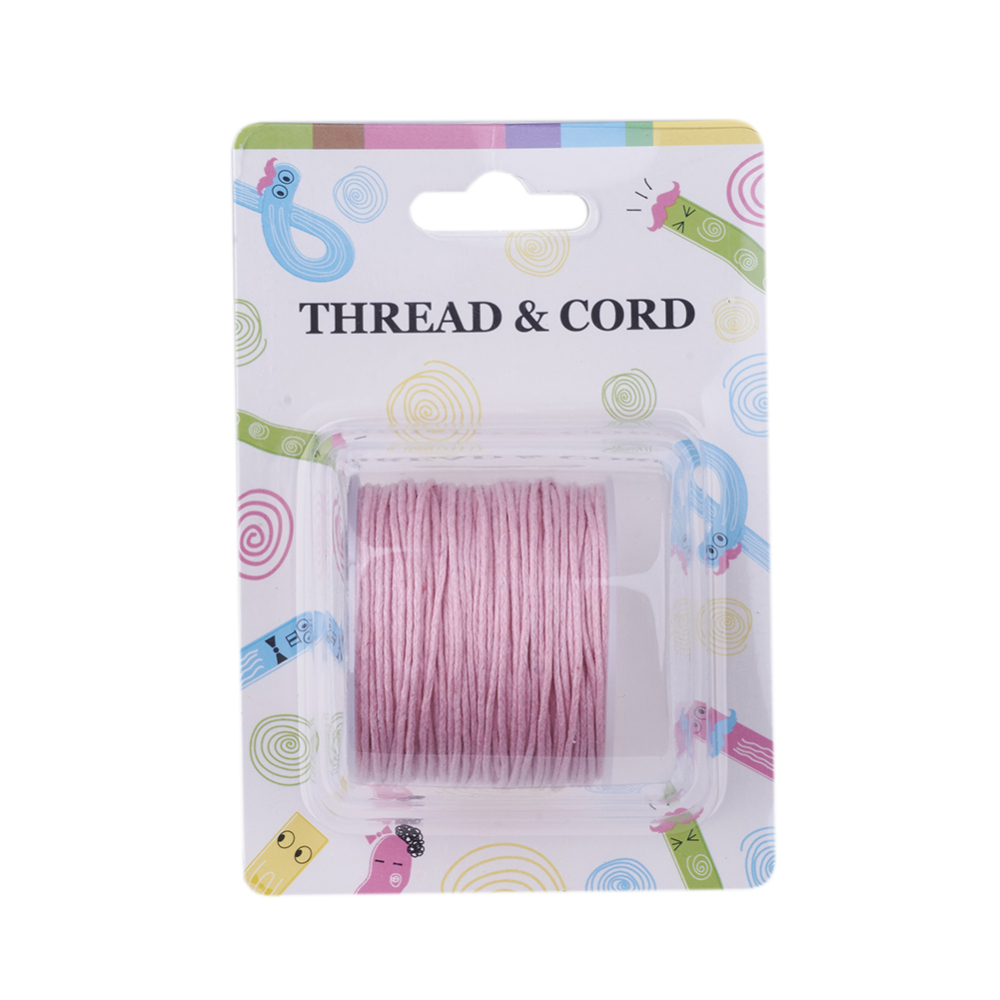PandaHall Cotton Waxed Cord Pink String Cord, 1mm; about 25m/roll Waxed Cotton Cord Pink