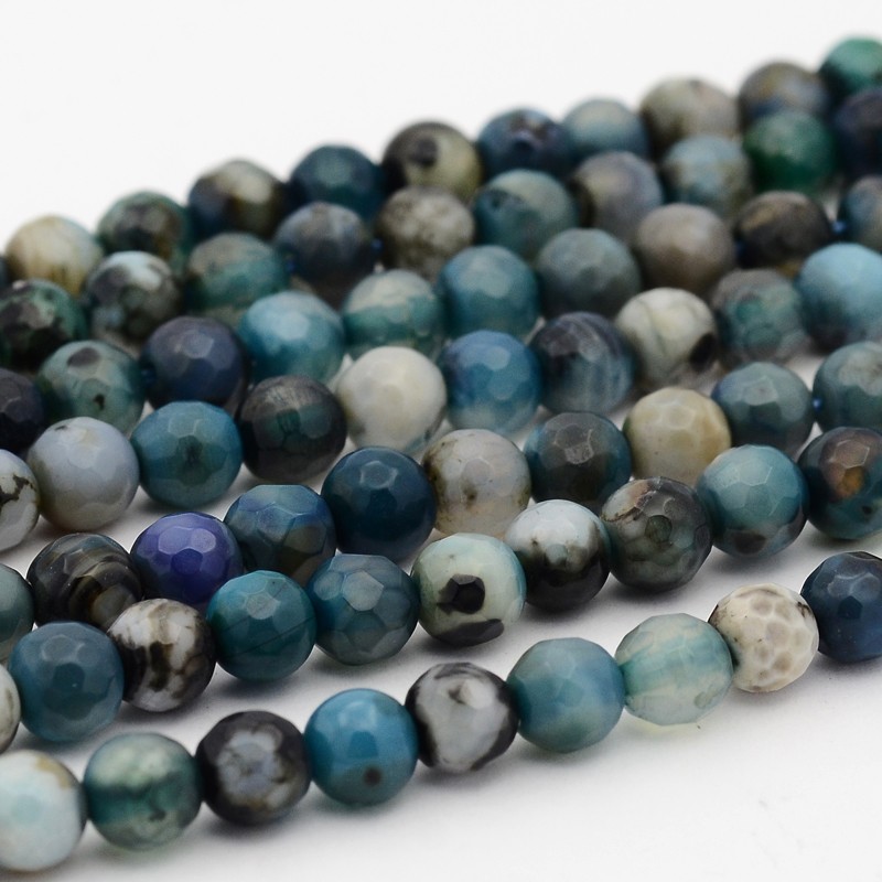 PandaHall Nature Agate Round Bead Stands, Faceted, Dyed, DarkCyan, 6mm, Hole: 1mm; about 64pcs/strand, 15.7" Natural Agate Round Cyan